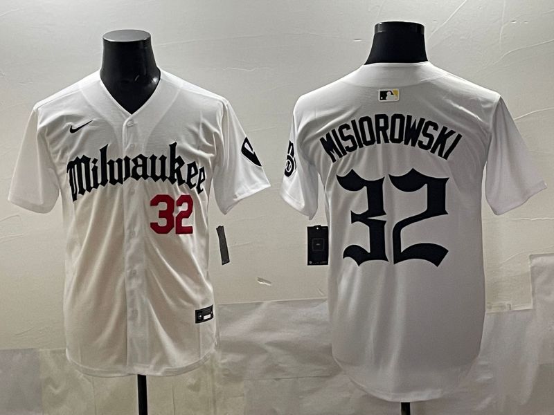 Men 2025 Milwaukee Brewers #32 Misiorowski White Five generations Joint Name Nike MLB Jersey style 03->milwaukee brewers->MLB Jersey